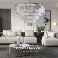 Meelighting Nickel Modern Crystal Chandelier Lights Pendant Ceiling Light Vintage Contemporary Chandeliers Lighting Fixture Big