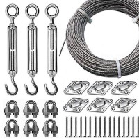 String Lights Hanging Kit For Outdoor, Heavy-Duty Turnbuckle Pad Eye Wire Rope Clamp. Newpow Well-Made 304 Stainless Steel Suspension Kit With Great Durability And Rust Resistance - Easy To Install