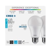 Cree Lighting Ta19-08030Mdfh25-12De26-1-12 6-1-12 A19 60W Equivalent Led Bulb (Dimmable) 815 Lumens Bright White 3000K, 1 Count (Pack Of 2)