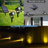 T-Sun Solar Spotlights 2W Outdoor Led Landscape Spot Light, 2-In-1 Waterproof Solar Powered Wall Lights Auto On/Off With Dual Headlamp For Garden, Yard, Pathway(Warm White)