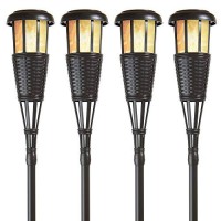 Newhouse Lighting Fltorch4-B Solar-Powered Flickering Flame Outdoor Island Torches, 4-Pack, Dark Chocolate,Black