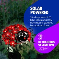 Exhart Garden Solar Lights, Decorative Red Ladybug With Flowers Garden Stake, 21 Leds, Cute Metal Outdoor Decoration, 8 X 26 Inch