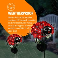 Exhart Garden Solar Lights, Decorative Red Ladybug With Flowers Garden Stake, 21 Leds, Cute Metal Outdoor Decoration, 8 X 26 Inch