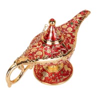 Weisipu Aladdin Magic Genie Lamps - Classic Vintage Collectible Lamp For Home Decor, Parties, Halloween, And Birthdays (Gold - Red)