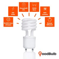 Goodbulb 13-Watt Cfl Light Bulbs - T2 Spiral Compact Fluorescent - Gu24 Light Bulb Base - 2700K Warm White Light - 800 Lumens - Pack Of 4 Bulbs