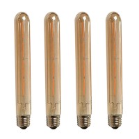 T30 Edison Led Long Bulb T30-225 4W Dimmable Vintage Light Bulb Long Tubular Vintage Led Light,E26/E27 Medium Base,Amber Glass,Warm White 2300K,4W(40W Equivalent),Dimmable,Pack Of 4