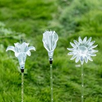 Solar Garden Stake Lights - Set Of 3 Decorative Multi-Color Changing Led Flower Staked Solar Clear Fiber Lily, Fiber Calla Lily, Daisy For Outdoor Lawn Pathway Yard Holiday Party Christmas House Decor