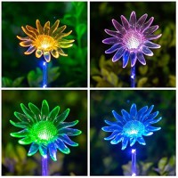 Solar Garden Stake Lights - Set Of 3 Decorative Multi-Color Changing Led Flower Staked Solar Clear Fiber Lily, Fiber Calla Lily, Daisy For Outdoor Lawn Pathway Yard Holiday Party Christmas House Decor