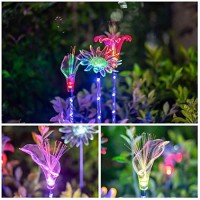 Solar Garden Stake Lights - Set Of 3 Decorative Multi-Color Changing Led Flower Staked Solar Clear Fiber Lily, Fiber Calla Lily, Daisy For Outdoor Lawn Pathway Yard Holiday Party Christmas House Decor