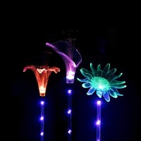 Solar Garden Stake Lights - Set Of 3 Decorative Multi-Color Changing Led Flower Staked Solar Clear Fiber Lily, Fiber Calla Lily, Daisy For Outdoor Lawn Pathway Yard Holiday Party Christmas House Decor