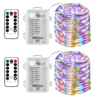 2 X Fairy Lights Battery Operated, Silver Wire Chains 8 Mode 5M 50 Leds Timer String Lights With Remote Control For Bedroom Christmas Party Wedding Decoration (Multicolor)