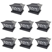 Iglow 8 Pack Black 6 X 6 Solar Post Light Smd Led Deck Cap Square Fence Outdoor Garden Landscape Pvc Vinyl Wood