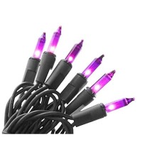 100 Ct Halloween String Light Set, Purple On Black Cord