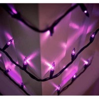 100 Ct Halloween String Light Set, Purple On Black Cord