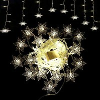 Lainin 12Ft35M 96Led Snowflake Curtain Light Plug In String Light Led Fairy Night Light, Perfect For Christmas Wedding Party Decoration Chandelier Luminarias - Warm White