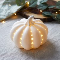 Lights4Fun, Inc 55A White Ceramic Pumpkin Battery Operated Led Fall Thanksgiving Lighted Decoration