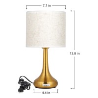 Haitral Gold Table Lamps Set Of 2 - Small Desk Lamp With Linen Fabric Shade & Metal Base, 13.8 Inches Stylish Bedside Lamps For Bedroom, Living Room, Family Room, Hotel, Den - Gold (Ht-Th37-16X2)