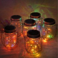 Solar Mason Jar Lights, 6 Pack 10 Led Jar Lid String Lights With 6 Hangers(No Jars), Waterproof Fairy Firefly Light For Garden, Patio, Outdoor, Yard, Lawn Decor(5 Colors)