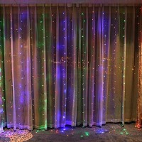 304 Led Window Curtain String Light, 9.8Ft X 9.8Ft, 8 Modes Setting Wedding Christmas Girls Bedroom Outdoor Indoor Wall Decoration Party Home Garden (Colorful)