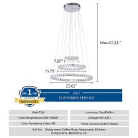 Kkmywan Modern Crystal Chandeliers Dimmable Round Pendant Lighting With Remote 2 Rings Led Ceiling Hanging Light Fixture For Foyer Dining Room Living Room Bedroom, 3000K/4000K/6000K 15.75