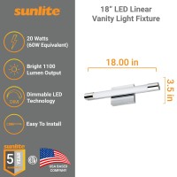 Sunlite 18-Inch Led Linear Vanity Light Fixture, 20 Watts, 1100 Lumens, 3000K Warm White, 80 Cri, Etl Listed, White, For Hotels, Restaurants & Commercial Use