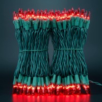 Yuletime Red Christmas Lights With Green Wire, 66 Feet 200 Count Ul Certified String Lights, Pack Of 2 Sets 33 Ft 100 Count Incandescent Mini Light Set (Red)