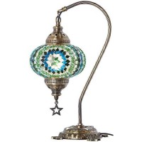 Demmex Handmade Turkish Moroccan Colorful Mosaic Antique Table Desk Bedside Night Lamp Lampshade, Turquoise, Teal, Green