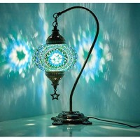 Demmex Handmade Turkish Moroccan Colorful Mosaic Antique Table Desk Bedside Night Lamp Lampshade, Turquoise, Teal, Green