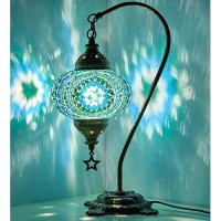 Demmex Handmade Turkish Moroccan Colorful Mosaic Antique Table Desk Bedside Night Lamp Lampshade, Turquoise, Teal, Green