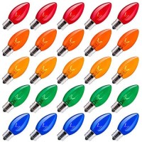 25 Pack C9 Clear Replacement Bulbs For Christmas Lights, E17 C9 Intermediate Base Incandescent C9 Christmas Light Bulbs, 7 Watt, Multicolored