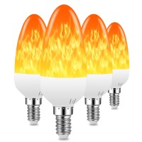 Ledera Flame Light Bulb, 2 Modes Led Flame Bulb Fire Light Bulb E12 Led Flame Effect Light Bulb, 1300K Emulation Candelabra Bulb For Party Festival Indoor Outdoor Home Decoration, Pack Of 4