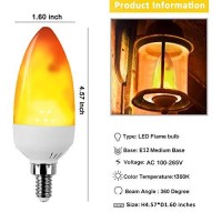 Ledera Flame Light Bulb, 2 Modes Led Flame Bulb Fire Light Bulb E12 Led Flame Effect Light Bulb, 1300K Emulation Candelabra Bulb For Party Festival Indoor Outdoor Home Decoration, Pack Of 4