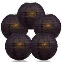 Paperlanternstore.Com (5-Pack) 16 Inch Black Round Paper Lantern, Even Ribbing, Hanging Decoration