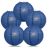 Paperlanternstore.Com (5-Pack) 16 Inch Navy Blue Round Paper Lantern, Even Ribbing, Hanging Decoration