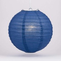 Paperlanternstore.Com (5-Pack) 16 Inch Navy Blue Round Paper Lantern, Even Ribbing, Hanging Decoration