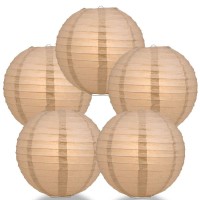 Quasimoon Paperlanternstore.Com (5-Pack) 14 Inch Dusty Sand Rose Round Paper Lantern, Even Ribbing, Hanging Decoration