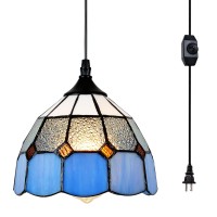 Stepeak Tiffany Style Plug In Pendant Light Mini Chandelier With 16.4 Ft Hanging Cord And In Line On/Off Dimmer Switch, Vintage Swag Ceiling Lamp For Dining Room, Bedroom Or Porch (7.9