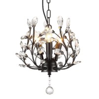 Seollight Vintage Crystal Branch Black Chandeliers Ceiling Light Hanging Pendant Fixture For Closet Entryway Living Room 3 Ligh