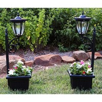 Sun-Ray Kambria Multi Function 2-Piece Set Of Solar Lights With Posts, Ground Stakes, Planters, & Wall Mount Hardware, Outdoor Lights For Patio, Porch, Deck, Yard