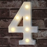 Pooqla Decorative Led Light Up Number Letters, White Plastic Marquee Number Lights Sign Party Wedding Decor Battery Operated Number (4)