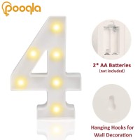 Pooqla Warm White LED Number Lights Sign, Battery Operated 4