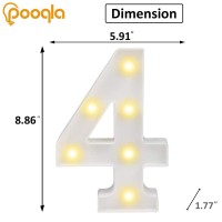 Pooqla Warm White LED Number Lights Sign, Battery Operated 4