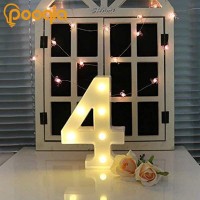 Pooqla Warm White LED Number Lights Sign, Battery Operated 4