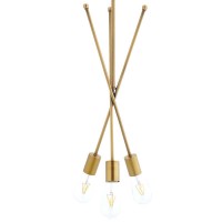 Introducing a striking decor element with the Strive Pendant Chandelier With a sleek imaginative design Strive consists of three intersecting brass metal rods positioned together to create a triad of bulbs to illuminate your surroundings Warm radiant ligh