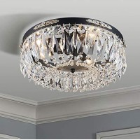 Bestier Modern French Empire Black Crystal Semi Flushmount Chandelier Lighting Led Ceiling Light Fixture Lamp For Dining Room Bathroom Bedroom Livingroom 4 E12 Bulbs Required D14 In X H8 In