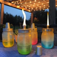 Mason Jar Tabletop Torch Kits 4 Pack Longlife Fiberglass Wicks Stainless Steel Mason Jar Lids Caps Included Outdoor Deck Oil Lam