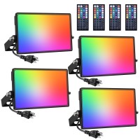 Onforu 4 Pack Rgb Led Flood Light 160W Equivalent, Diy Color Changing Stage Lights With Remote, Ip66 Indoor Outdoor Landscape Floor Strobe Light, Uplights For Christmas Event, Uplighting Wall Wash