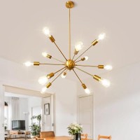 Lynpon Gold Sputnik Chandeliers 12 Lights Plating Golden Chandelier Light Fixture For Dining Room Modern Adjustable Height Liv