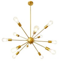 Lynpon Gold Sputnik Chandeliers 12 Lights Plating Golden Chandelier Light Fixture For Dining Room Modern Adjustable Height Liv