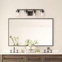 Laluz Bathroom Vanity Light Fixtures, Farmhouse Vanity Lighting With Clear Glass Shades, Faux Wood, 4-Light, 28Ͽ